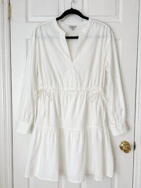 Rails White Tiered Midi Dress Medium Drawstring Waist Long Sleeve